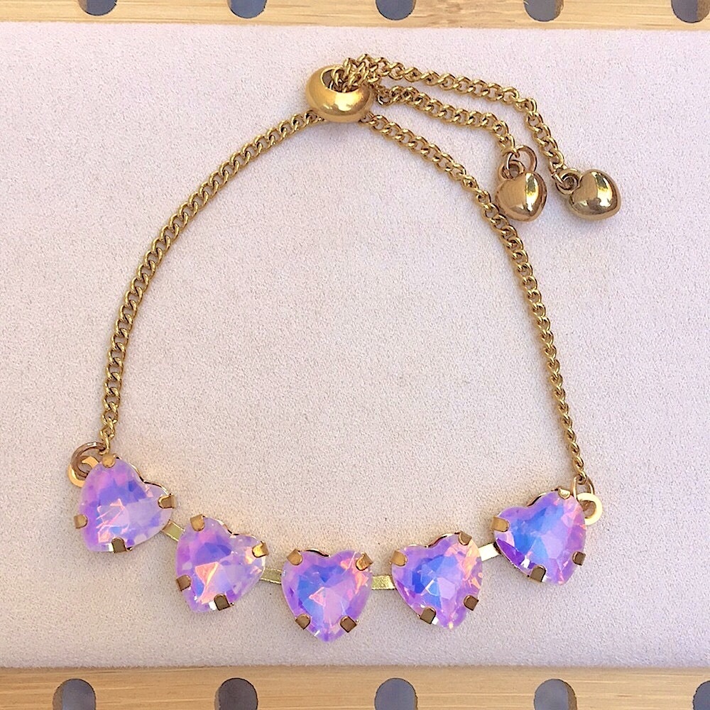 Purple Opal Aurora Borealis Crystal Heart Bracelet